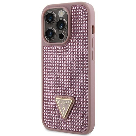 Etui Guess GUHCP14LHDGTPP na iPhone 14 Pro - różowe Rhinestone Triangle