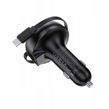 PALPRO SZYBKA ŁADOWARKA SAMOCHODOWA 2X USB-A USB-C KABEL ZWIJANY 53W
