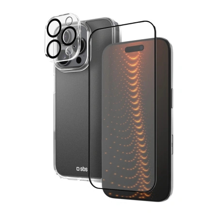 Zestaw SBS z technologią D3O na iPhone 16 Pro - etui + szkło ochronne na ekran i aparat - przezroczyste