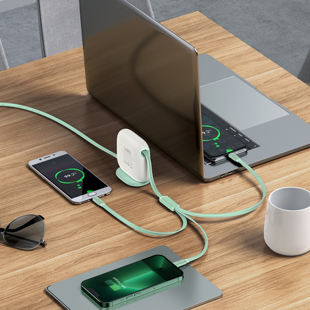 Baseus Traction Series zwijany kabel 3 w 1 USB Typ C - micro USB / USB Typ C / Lightning Power Delivery 100W 1,7m zielony (CAQY000006)