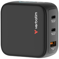 Ładowarka sieciowa Verbatim Mini GaN 65W 2xUSB-C PD/1x USB-A QC adapter UE/UK/USA czarny 30238