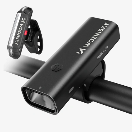 WOZINSKY ZESTAW LAMPEK ROWEROWYCH PRZEDNIA 400 LM USB-C TYLNA MICRO