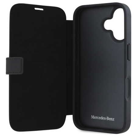 MERCEDES POKROWIEC DO IPHONE 16 6,1 BOOKCASE Z OCHRONĄ SKÓRZANY I DREWNIANY