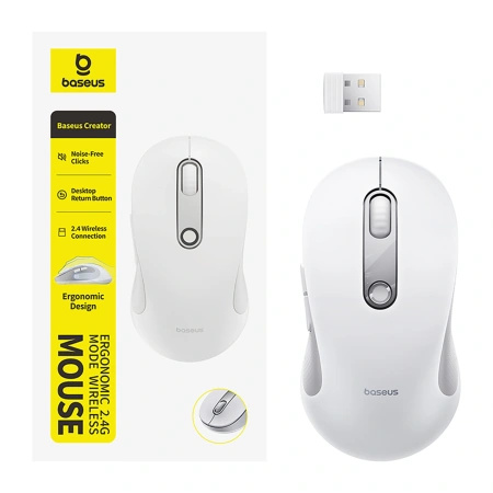 Mysz bezprzewodowa Baseus F02 ergonomiczna USB 2.4GHz - biała