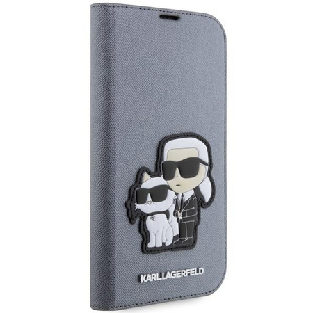 Etui Karl Lagerfeld KLBKP14LSANKCPG na iPhone 14 Pro bookcase - srebrne Saffiano Karl&Choupette