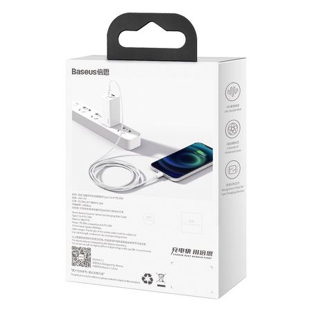 BASEUS KABEL USB-C DO LIGHTNING DO TELEFONÓW APPLE 20W 2M SZYBKIE ŁADOWANIE