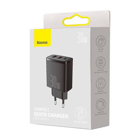 BASEUS ŁADOWARKA SIECIOWA QUICK CHARGER 2XUSB USB-C PD 30W 3A DO TELEFONÓW