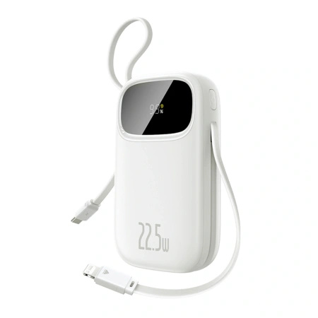 Powerbank Baseus EnerFill FC31 10000mAh 22.5W z wyświetlaczem cyfrowym z 2 wbudowanymi kablami - biały