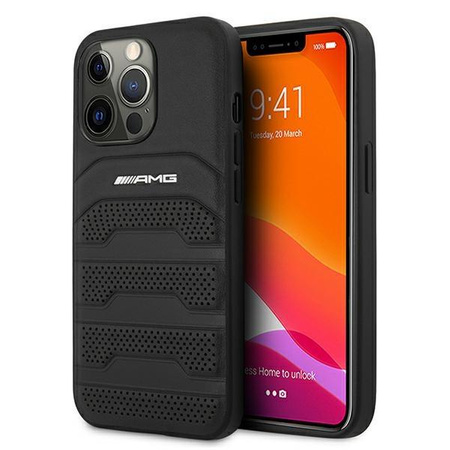 Etui AMG AMHCP13LGSEBK na iPhone 13 Pro / 13 - czarne Leather Debossed Lines