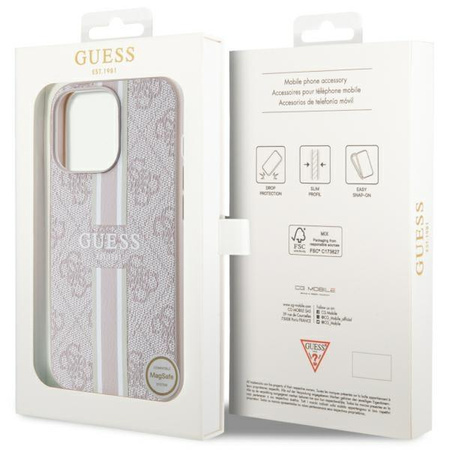 Etui Guess GUHMP13LP4RPSP na iPhone 13 Pro / 13 - różowe 4G Printed Stripes MagSafe