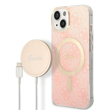 Guess zestaw ładowarka MagSafe + etui do iPhone 14 Plus 6,7" różowe 4G Print (GUBPP14MH4EACSP)