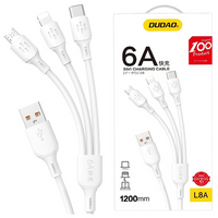 Kabel Dudao L8A-3in1 USB-A - USB-C / micro USB / Lightning 480Mb/s 1.2m - biały