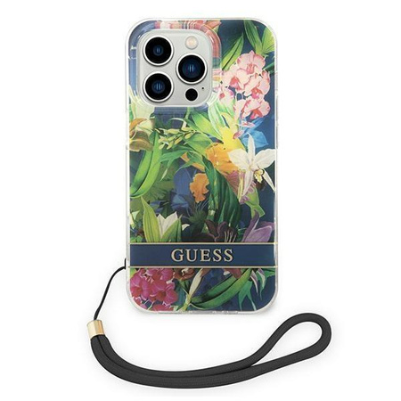 Guess GUOHCP14XHFLSB iPhone 14 Pro Max 6,7" niebieski/blue hardcase Flower Strap