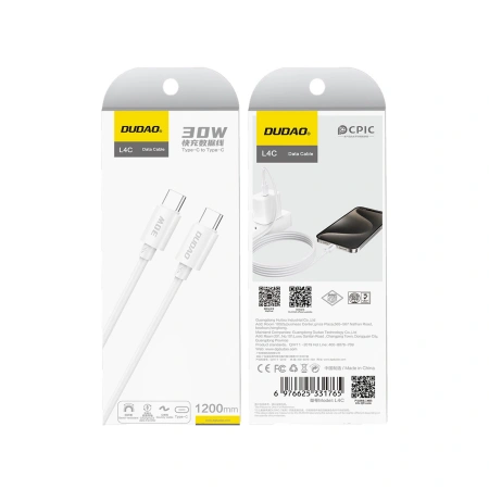 DUDAO KABEL USB-C 30W DO TELEFONÓW 2M Z FUNKCJĄ SZYBKIEGO ŁADOWANIA DO 30W