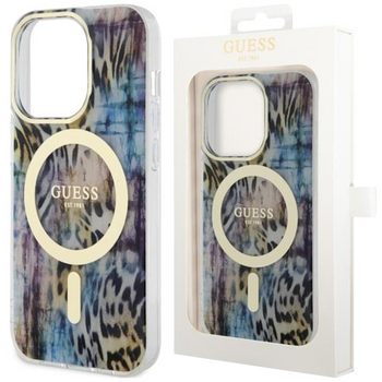 Etui Guess GUHMP14LHLEOPWB na iPhone 14 Pro - niebieskie Leopard MagSafe