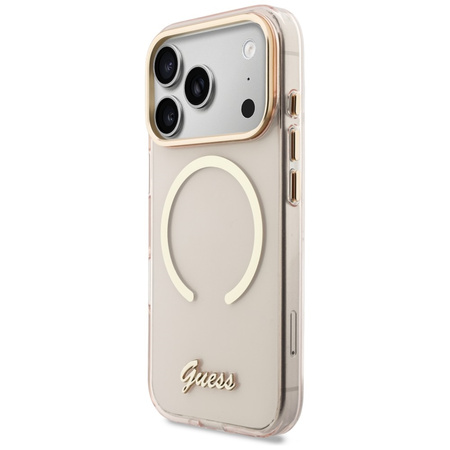 Etui Guess IML Script Metal MagSafe do   iPhone 17 Pro Max różowy
