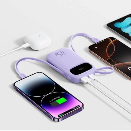 Powerbank Baseus EnerFill FC21 Qpow 3 Ultra 20000mAh 22.5W z wyświetlaczem cyfrowym z dołączonym kablem - fioletowy