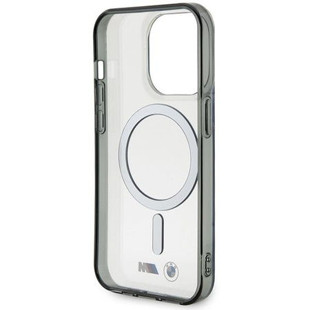 Etui BMW BMHMP14LHCRS na iPhone 14 Pro - przezroczyste hardcase Silver Ring MagSafe