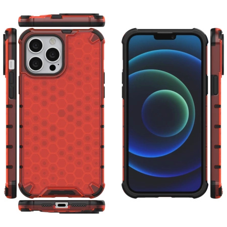 Honeycomb etui pancerny pokrowiec z żelową ramką iPhone 13 Pro Max czerwony