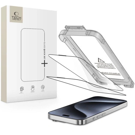 TECH-PROTECT SZKŁO HARTOWANE QUICK SET+ 2-PACK DO IPHONE 15 PRO WYSOKA