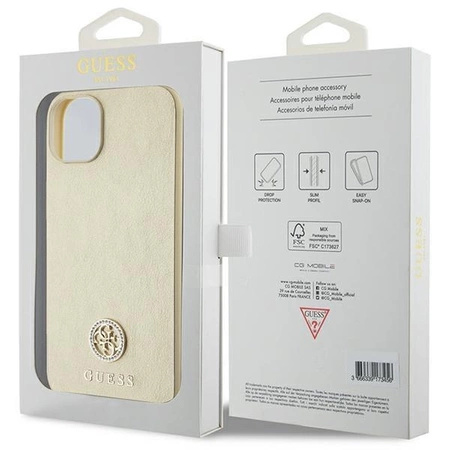 Etui Guess Leather 4G Metal Logo Strass do iPhone 15 - złote