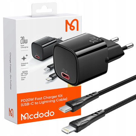 MCDODO SZYBKA ŁADOWARKA SIECIOWA ZASILACZ DO IPHONE LIGHTNING 20W KABEL 1M