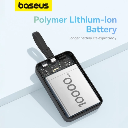 Powerbank Baseus Magnetic Mini MagSafe 10000mAh 30W z wbudowanym kablem USB-C - czarny + kabel Baseus Simple Series USB-C - USB-C 60W 0.3m
