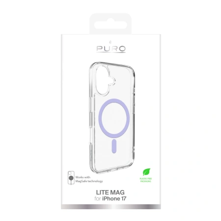 Etui Puro Lite Mag TPU+PC kompatybilne z MagSafe na iPhone 17 - przezroczyste z różowym pierścieniem