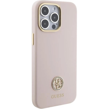 Etui Guess Silicone Logo Strass 4G do iPhone 15 Pro Max - różowe