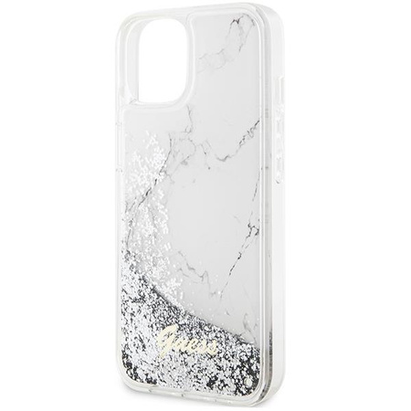 Etui Guess GUHCP14SLCSGSGH na iPhone 14 - białe Liquid Glitter Marble