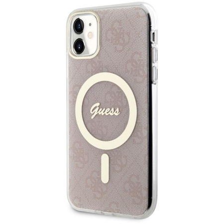 Etui Guess GUHMN61H4STP na iPhone 11 - różowe 4G MagSafe
