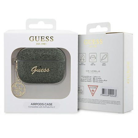 Etui Guess GUAP2GLGSHA na AirPods Pro 2 cover zielony/kaki Glitter Flake 4G Charm