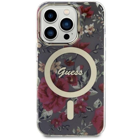 Etui Guess GUHMP14LHCFWSA na iPhone 14 Pro zielony/khaki hardcase Flower MagSafe