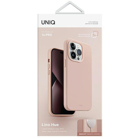 Etui Uniq Lino Hue na iPhone 14 Pro Magclick Charging rózowy/blush pink