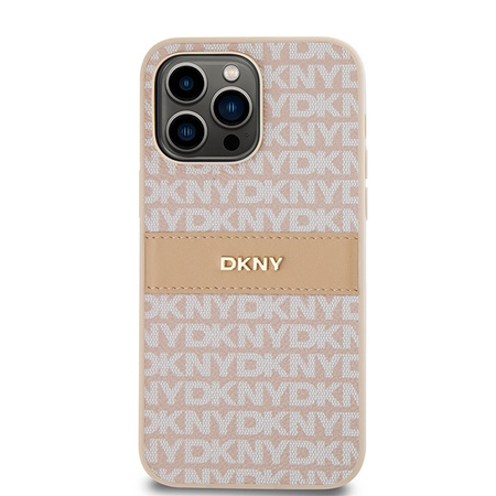 DKNY ETUI HARDCASE DO IPHONE 14 PRO MAX 6.7 MONO STRIPE METAL LOGO SKÓRZANE