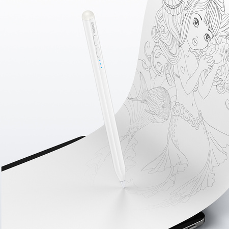 Baseus Smooth Writing Active Stylus rysik ze wskaźnikiem LED do iPad biały + kabel zasilający USB-C 3A 0.3m i wymienna końcówka Active (SXBC000202)