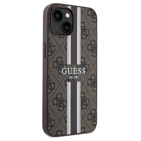 Etui Guess 4G Printed Stripes MagSafe na iPhone 15 / 14 / 13 - brązowe
