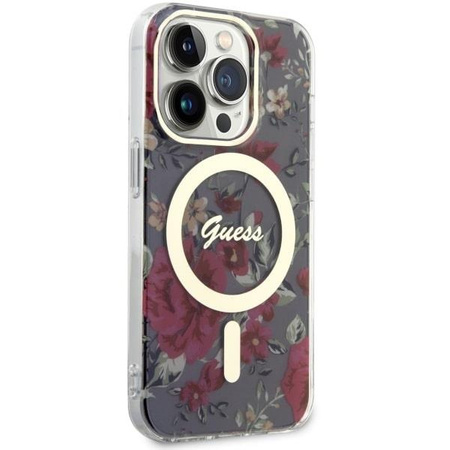 Etui Guess GUHMP14LHCFWSA na iPhone 14 Pro zielony/khaki hardcase Flower MagSafe