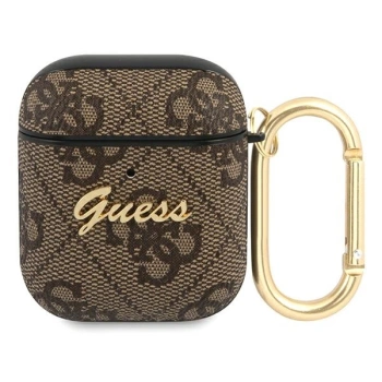 GUESS ETUI DO AIRPODS 1 2 SKÓRZANE Z METALOWYM LOGO ZBUDOWANE NA 4G SCRIPT
