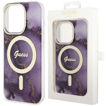 Etui Guess GUHMP14LHTMRSU na iPhone 14 Pro purpurowy/purple hardcase Golden Marble MagSafe