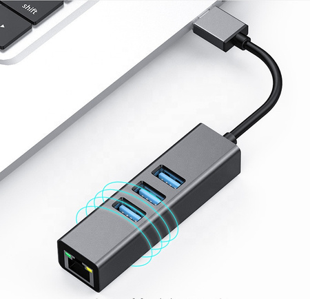 Adapter do komputera CO2, HUB 3.0 , 3 porty USB 3.0 Ethernet RJ45 Gigabit, dla Windows, MacOs, Linux 0113