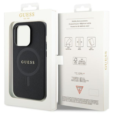 Etui Guess GUHMP14LPSAHMCK na iPhone 14 Pro - czarne Saffiano MagSafe