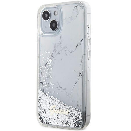 Etui Guess GUHCP14SLCSGSGH na iPhone 14 - białe Liquid Glitter Marble