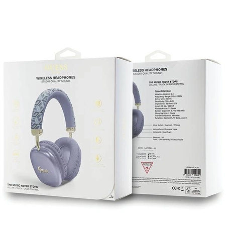 Słuchawki nauszne Bluetooth Guess GCube Metallic Script Logo - fioletowe
