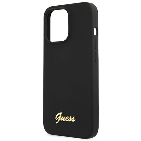 Guess GUHMP13LLSLMGBK iPhone 13 Pro / 13 6,1" black/czarny hardcase Silicone Script Gold Logo MagSafe