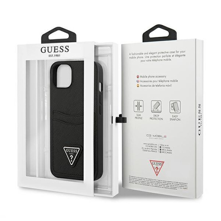 Guess GUHCP13SPSATPK iPhone 13 mini 5,4" czarny/black hardcase SaffianoTriangle Logo Cardslot