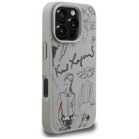 Etui Karl Lagerfeld Grained Pattern &    Logo MagSafe do iPhone 16 Pro Max szary
