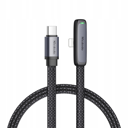 MCDODO KABEL KĄTOWY USB LIGHTNING PŁASKI 36W DO IPHONE 12 13 14 CZARNY 1M