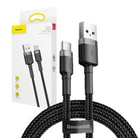 Baseus Cafule Cable wytrzymały nylonowy kabel przewód USB / USB-C QC3.0 3A 1M czarno-szary (CATKLF-BG1)