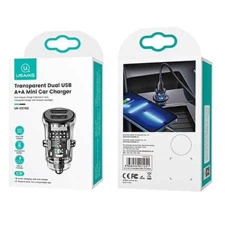 USAMS ŁADOWARKA 2XUSB-A 3A DO IPHONE 12 13 14 SAMOCHODOWA SZYBKIE ŁADOWANIE